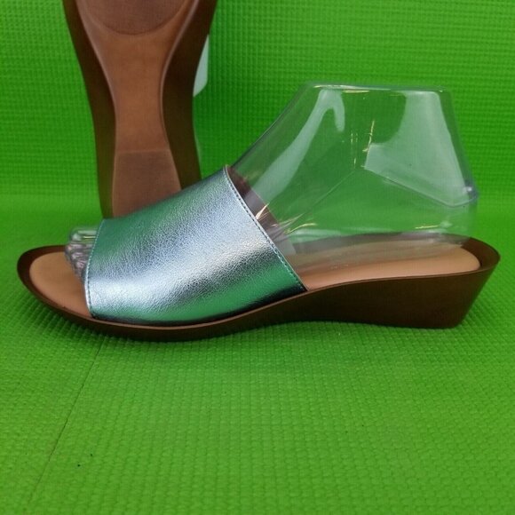 ✅Italian Shoemakers Blue Wedge Sandals Casual Slides Women's 8.5M Made in Italy - Picture 5 of 16